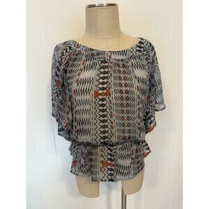 Dolled Up by Flying Tomato Blouse Womens Medium Boho Geometric Print Flow Top